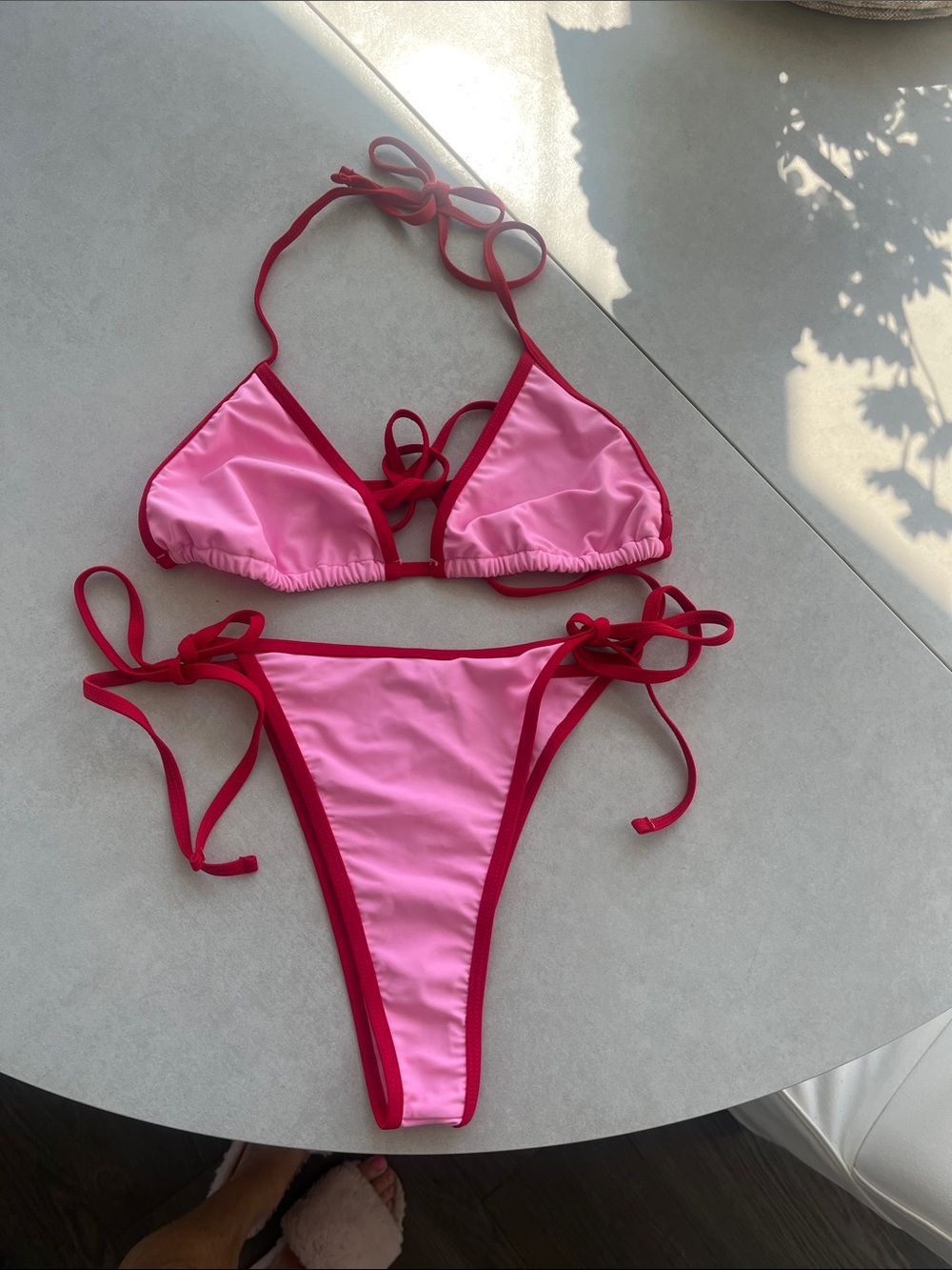 Pink/Red Two-Tone Tie Bikini Set -